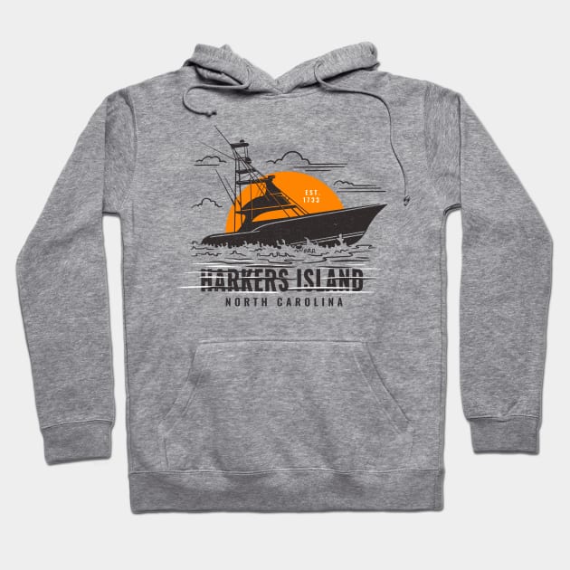 Fishing Boat Vacation at Harkers Island, North Carolina Hoodie by Contentarama